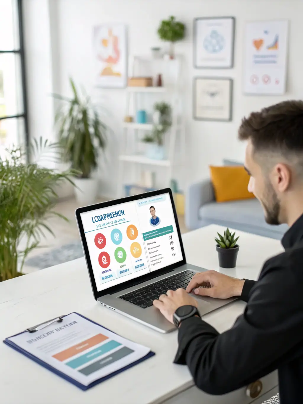 A recruiter is efficiently managing multiple candidate profiles on a computer, illustrating the flexibility of Value Added Recruiting's hourly fee-based search.