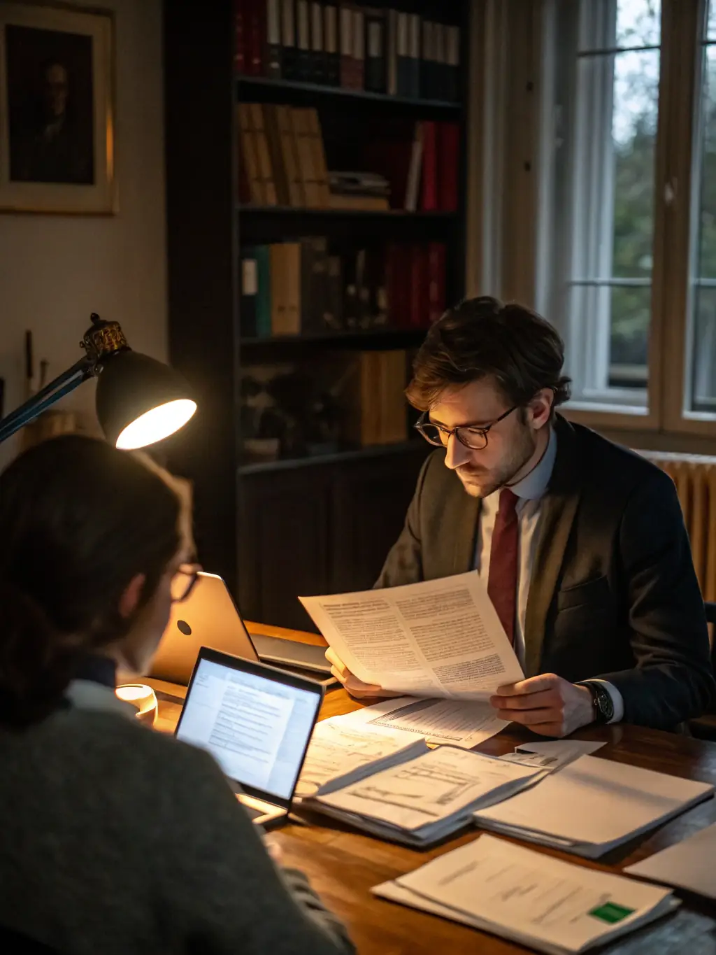 A professional recruiter reviewing candidate profiles in a modern office setting, emphasizing the contingency-based search approach.