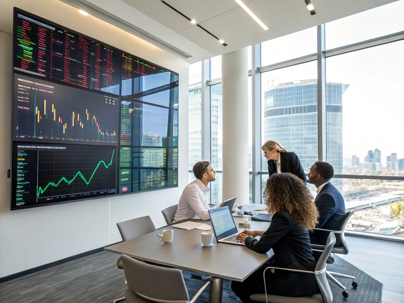 An image of a modern office space with financial professionals working on computers, representing the Finance industry.